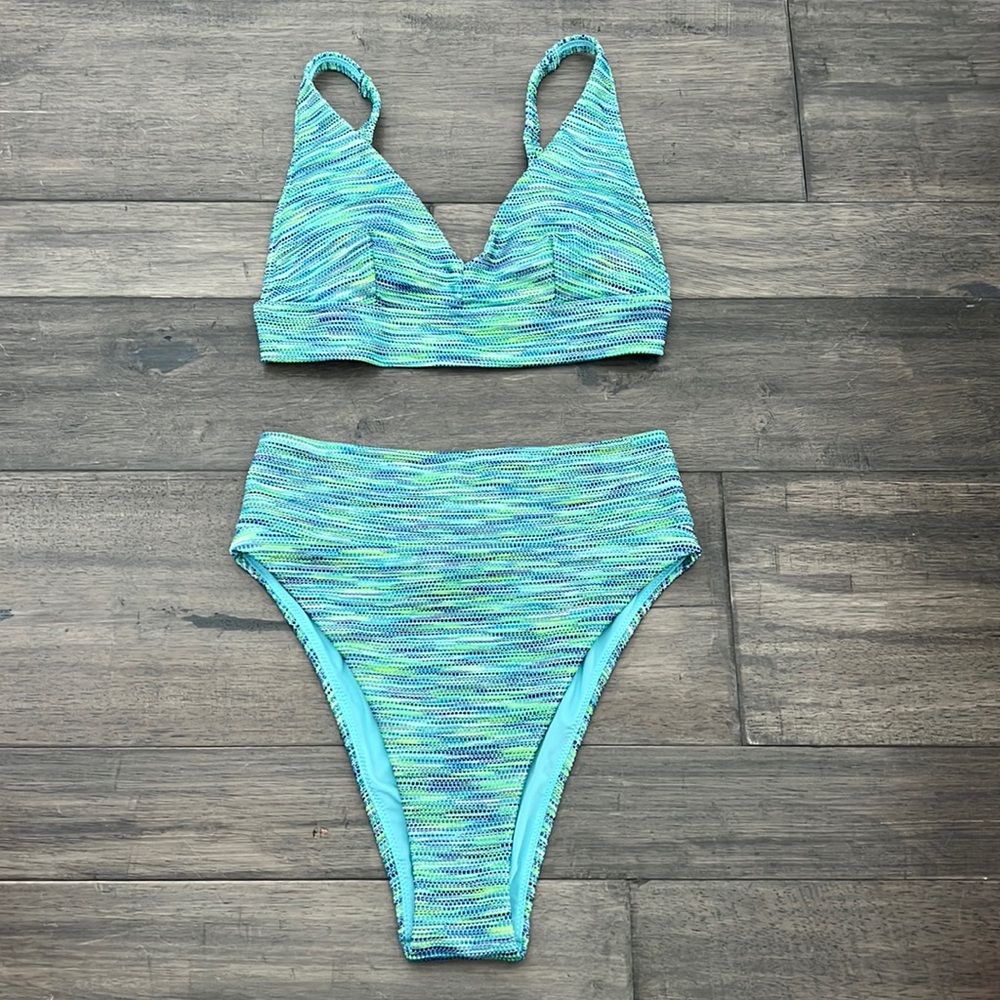 Aerie Space Dye Longline Scoop Bikini Swim Top & High Cut‎ Cheeky Bottom Size XS